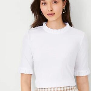 Ann Taylor Ivory Ruffle Trim Blouse